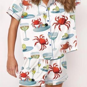 SHESHOW- Crab & Martini Print Satin Pajama Set- Sz Medium-NWT